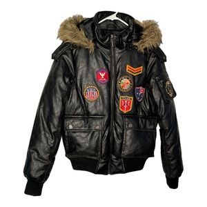 Vintage Coogi Bomber Aviator Puff Jacket Women’s Med. Full Zip Faux Leather Y2K